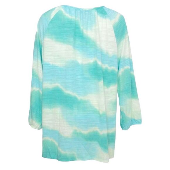 Susan Graver Tie Dye Print Crinkle Knit Long Sleeve Peasant Top - Picture 4 of 5